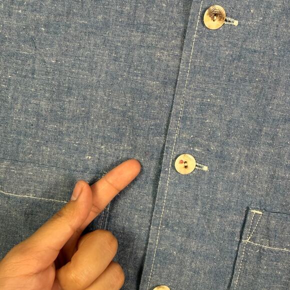 Wallace & Barnes Chambray 4-Pocket Camp Shirt Mens M Loop Collar Guayabera - Picture 3 of 10